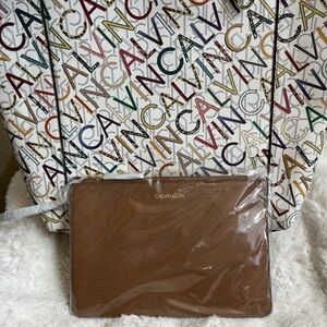 Calvin Klein Multicolor Logo Tote with Brown Pouch